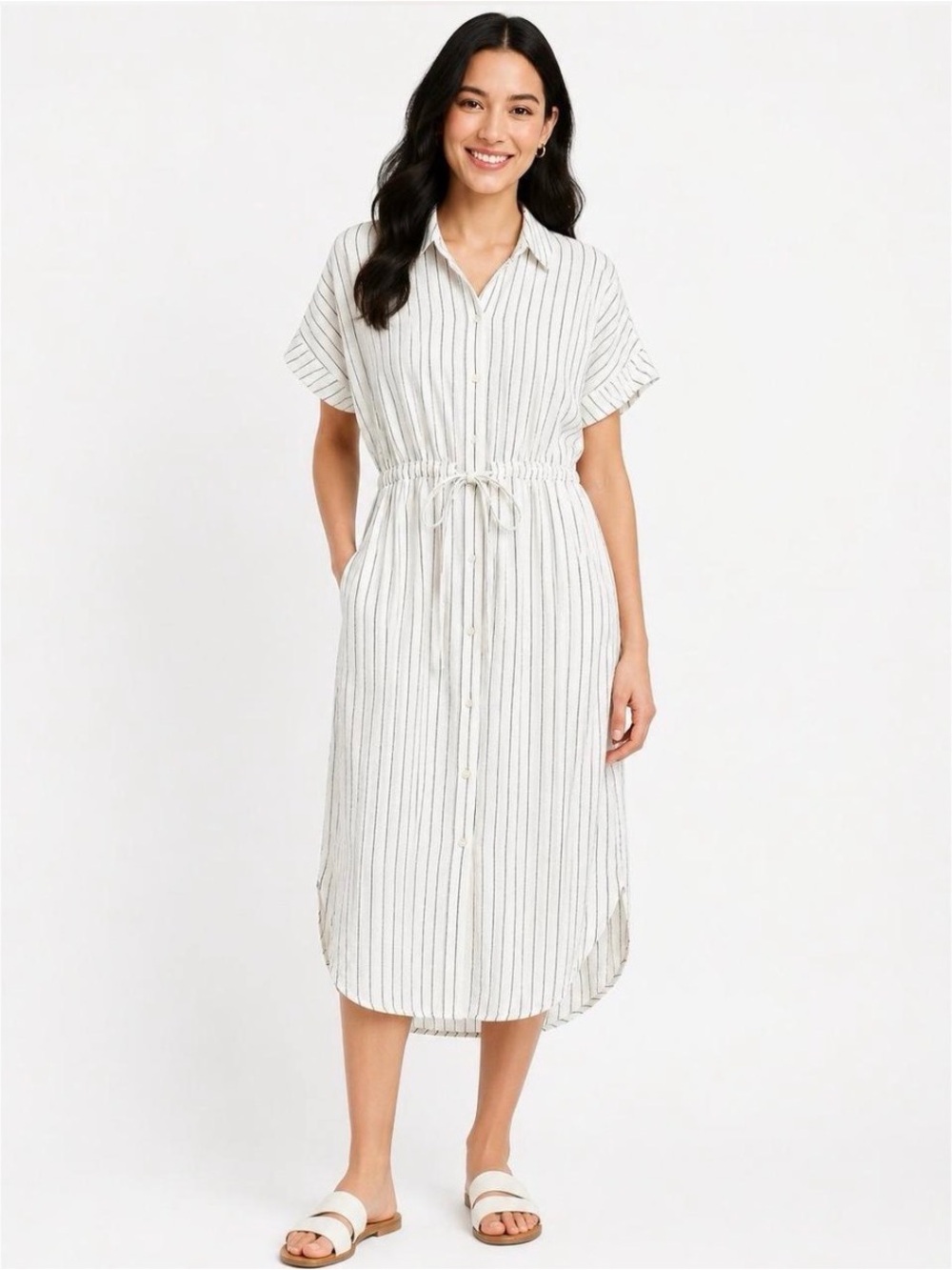 A New Day White Linen Shirt Midi Dress